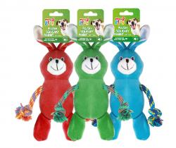 SQUEAKY PLUSH RABBIT WITH ROPE ARMS