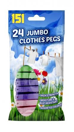 PLAS. JUMBO CLOTHES PEGS 24pk